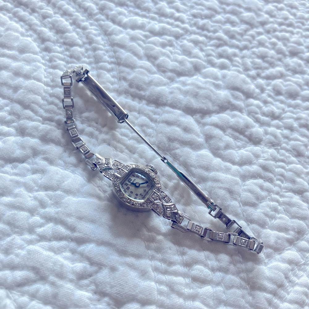 Antique 1920s Art Deco 14k White Gold Watch with Diamond Accents